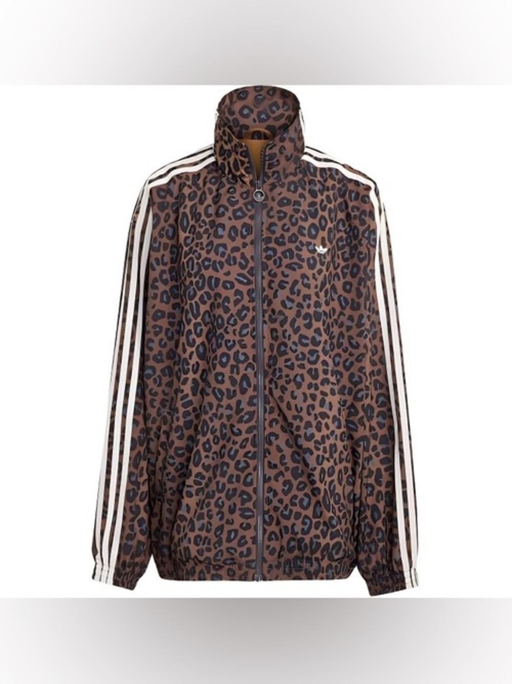 adidas Originals Leopard-Print Bomber Jacket in Brown with White Stripes